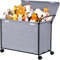 BBLIKE Toy Box with Lids on Wheels - Large Toy Storage Boxes with Push Handle Cartoon Kids Toy Organizer Fabric Toy Chest for Boys, Girls, Clothes, Books, Nursery (Basic Grey)