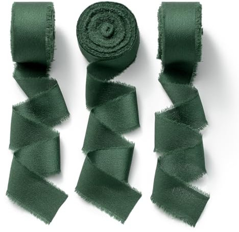 CHUQING Geschenkband Breit Grün Schleifenband Hochzeit Satinband Dunkelgrün Seidenband Dekoband Waldgrünes Band 25 mm X 6,4 m,3 Rollen