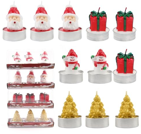 OMIGA 12 Stück Mini Teelichter Weihnachten Kerzen Ohne Duft Weihnachtsteelichter 5x4cm Weihnachtskerzen Tischdekoration Weihnachtsmann Schneemann Heiligabend Verrückte Christmas Candle