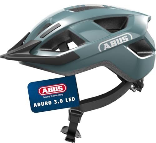 ABUS Fahrradhelm Aduro 3.0 LED - Sportiver City-Helm in stilvollem Design für alltägliche und sportliche Touren - mit Rücklicht - für Damen und Herren - Größe L, Blau