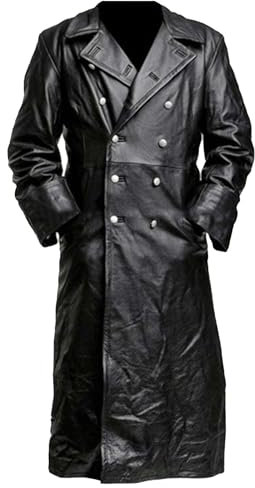 OULIWANGLUO Herren Lang Slim Fit Ledermantel Einfarbig Elegant Bequeme Lederjacke Leather Jacket Windbreaker für Herbst Winter (Schwarz,M)