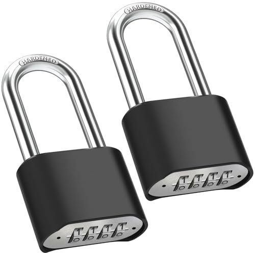 Diyife Heavy Duty Combination Padlocks Outdoor, [Weatherproof] [2 Pack] Long Shackle 51.5mm Large 4 Digit Number Padlock with 8mm Thick 304 Stainless Steel Shackle for Garage, Home, School, Gate