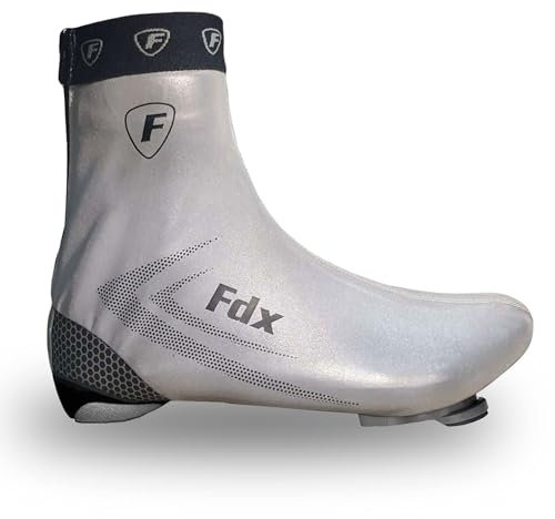 FDX Reflective Cycling Overshoes, Waterproof Bike Shoe Covers, Windproof Lightweight All Season Gaiters for Men and Women - Road Biking, MTB, Hi Viz Accessories(Silver, Large)
