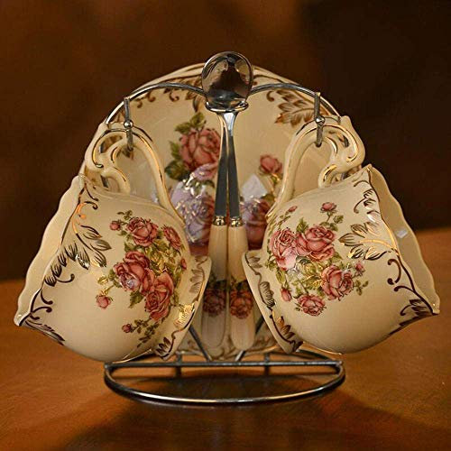 QUSYZD 2er-Set Continental Vintage Espresso-Set, Keramik-Teeservice, Teeservice, Kaffeetassen-Set, 250 ml (Blumenmeer) (Rose),Rose