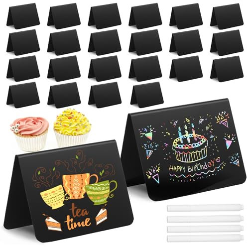 JIANTA 20 Stück Mini Kreidetafel klein, Kleine Tafeln zum Beschriften 10 * 7,5 cm, Preistafel mit 4 Kreidemarker, Preisschilder Aufsteller, Buffet Schilder für Tischkarten, Party, Bäckerei, Café