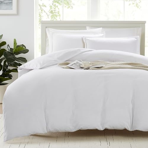 100% Organic Cotton Duvet Cover Set - Double Size, White 3-Piece Bedding Set, Soft Breathable Fabric, 1 Duvet Cover 200 x 200 cm with Button Closure and 2 Pillow Shams - Comforter Not Included