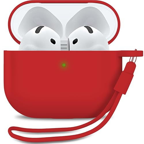 MyGadget Silikon Hülle für Airpods 4 [ 2024 ] - [ Qi kompatibel ] mit Silikon Armband - Schutzhülle Etui Soft Silikonhülle Case Tasche in Rot