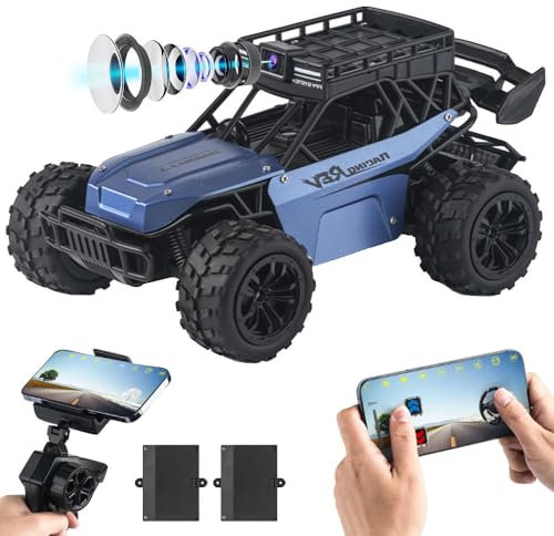 HUAJUN Fernbedienungsauto mit Kamera, 2,4 GHz FPV Videogespräch Hochauflösung Allterrainfahrzeug, Vierrädermotor 20 km/h Hochgeschwindigkeits-Kletterwagen, 2 Batterien