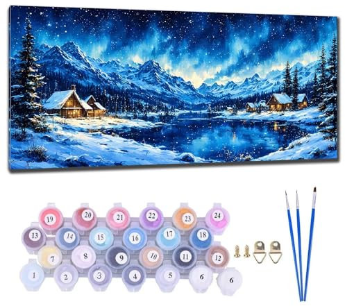 Malen Nach Zahlen Erwachsene Winterlandschaft Malen Nach Zahlen 20x40cm Paint by Numbers Anfänger Kinder, Malen-Nach-Zahlen ab 9 Jahre Mädchen Geschenke, DIY Ölgemälde Bastelset Wohnzimme Wanddeko C-7