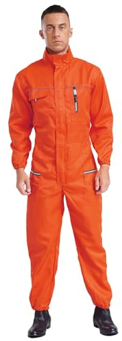 Fldy Herren Arbeitsoverall Mit Reflektierend-Streifen Und Vielen Taschen Schutz Arbeitskleidung Handwerker Werkstatt Mechanisch Overall Orange L