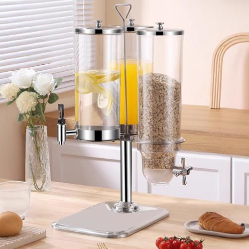 2 In 1 Saft- und Müslispender-Kombination 6L Getränke & 3.5L Trockennahrungsmittellagerung, Rotierende Selbstbedienungs-Getränke-Nuss-Maschine, PC & Edelstahl