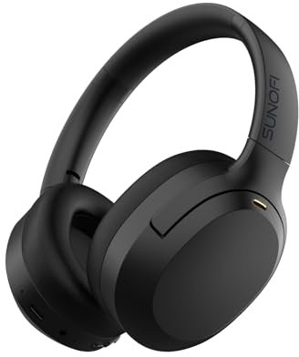 SunoFi Hybrid Active Noise Cancelling Headphones, Wireless Over Ear Bluetooth Headphones with Mic, 40H Playtime, Hi-Res Audio, Deep Bass, Foldable Comfort Fit Ear Cups for Travel, Office, Home (Black)