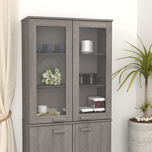 Xichuzi Aufsatz für Highboard, Aufsatz für Wohnzimmerschrank, Aufsatz für Sideboard Wohnzimmer, Aufsatz für Vitrinenschrank, Hellgrau 85x35x100 cm Massivholz Kiefer