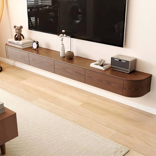 BIGYOUZI Schwebender TV-Schrank aus massivem Holz,Wand TV Schranks mit lockers Nussbaum 200 * 30 * 20CM