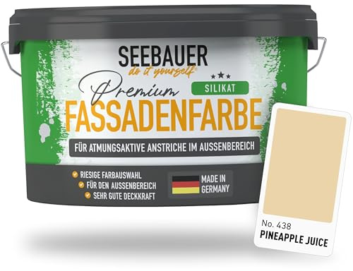 SEEBAUER diy Silikat-Fassadenfarbe Gelb 5L für Außen (No. 438 Pineapple Juice) Atmungsaktive Mineralfarbe für Fassaden - Geeignet für Putz, Mauerwerk und Beton