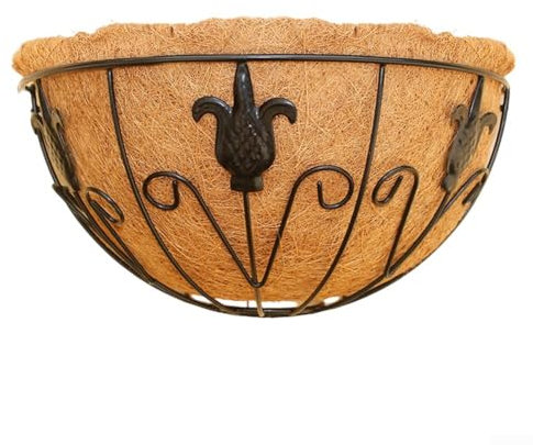 Sumsoctober Wandbehang Eisen Halbkreis Topf mit Kokosnuss-Auskleidung für Balkon Garten Dekor Pothos Display 30,5 x 15 cm