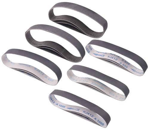 Taokyid 18 Pack 1-1/8 x 21 Inch Silicon Carbide Sanding Belts, 3 Each of 120 240 400 600 800 1000 Grits Belts for Makita Sander, 1-1/8-Inch x 21-Inch Abrasive Sander Belts