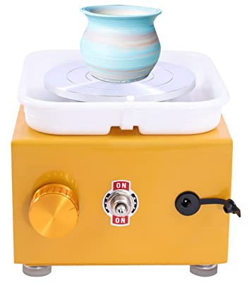 BAOCHADA Mini Elektrisch Töpfermaschine, 2000RPM 10CM Einstellbare Geschwindigkeit Metall-Drehteller Töpferscheibe mit Tonformwerkzeug Geliefert und ABS-Becken für Töpfer-Heimwerker (Gelb)
