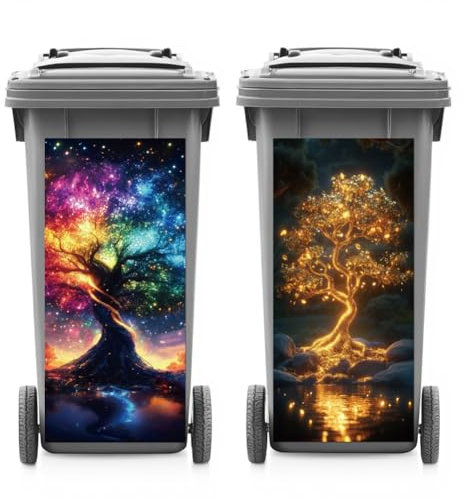 ANATTASOUL 2 Sheets Wheelie Bin Stickers Decorative Glitter Tree Waterproof Dustbin Decor, 14.9x 32.2 Adhesive Large Decal for Bins, Fridge, Wall Outdoor, Indoor Decoration