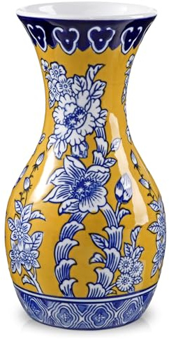 Hollyone 27CM Blue and Yellow Porcelain Vase, Aesthetic Flower Vase Ceramic Vase for Flowers, Decorative Flower Vase for Living Room, Bathroom, Kitchen, Table Decorations