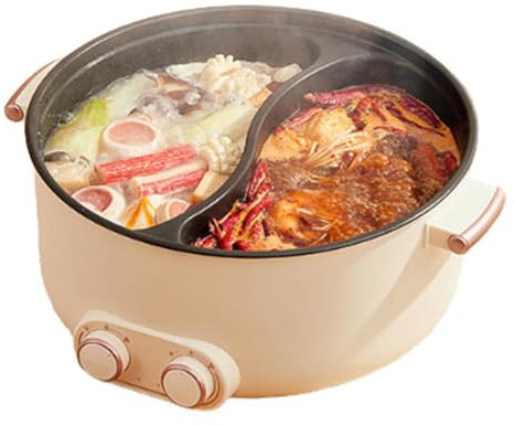 SAYEYBU Electric Hot Pot with Non Stick Pot, Multifunctional Household Large Capacity Integrated Hot Pot, Transparent Glass Lid, Anti Dry Burn Protection for 2-6 People,5L