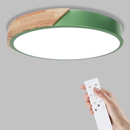 Yexati Lámpara de Techo Regulable,24W Plafon LED Techo con Mando a Distancia,3000K-6000K,Lampara LED Techo Modernos de Madera,Verde