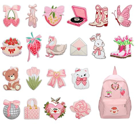 HMCEY 20 Stück Patches zum Aufbügeln,Bügelbilder für Textilien,Bügelflicken Kinder Erwachsene,Bügelpatch Set,Flicken zum Aufbügeln Rosa,BüGelsticker Kleidung,Diy Dekorative Patches für Jacken Jeans