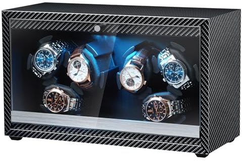 Mcbazel Carica Orologi Automatico per 6 Orologi, Motore Super Silenzioso con Luce LED, Custodia Display con 4 Modalità di Rotazione, Alimentazione USB