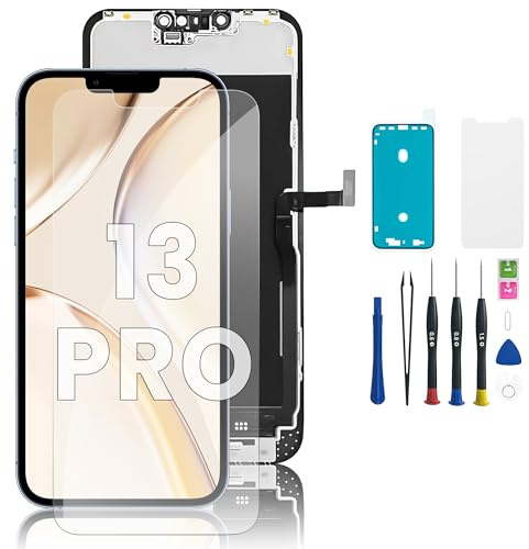 Hoonyer Display Ersatz Set für iPhone, 3D Touch Bildschirm mit Rahmen & Digitizer, inkl. Reparaturwerkzeug, wasserdichtem Klebestreifen & gehärtetem Displayschutz (iphone 13 pro -6.1'')