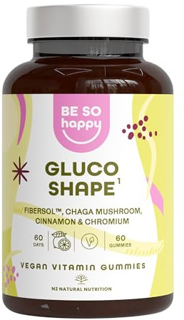 Gluco Shape, 60 Gummies Coupe Faim. Avec Canelle de Ceylan, Chaga, Chrome et Fibersol, pour 60 Jours. Favorise la Digestion. Végan. Be So Happy.