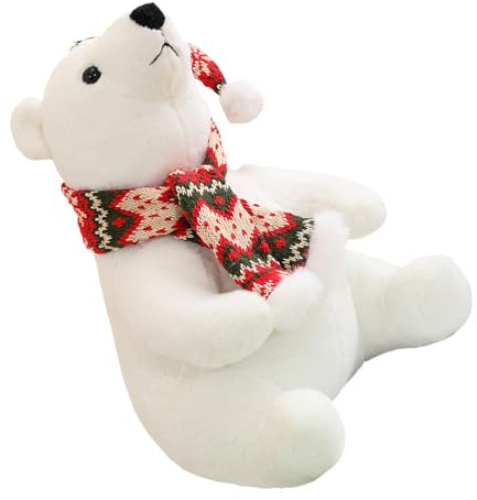 Generico Stuffed Polar Bear Plush - Cute Plush Animal Christmas Toy, Cuddly Polar Bear Wearing Scarf, PolarS BearS Stuffed Animal for Kids Girls Sofa Bedside Living Room Bear Wearing Home Holiday