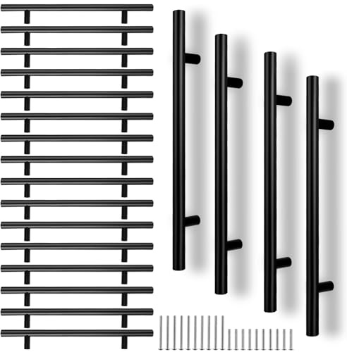 CYEER 20 Pack Black Kitchen Cupboard Handles 160mm Hole Center, Matt Black Kitchen Door Handles, Stainless Steel T Bar Wardrobe Cabinet Pull Handles for Kitchen Bathroom Drawer（Overall Length:220mm）