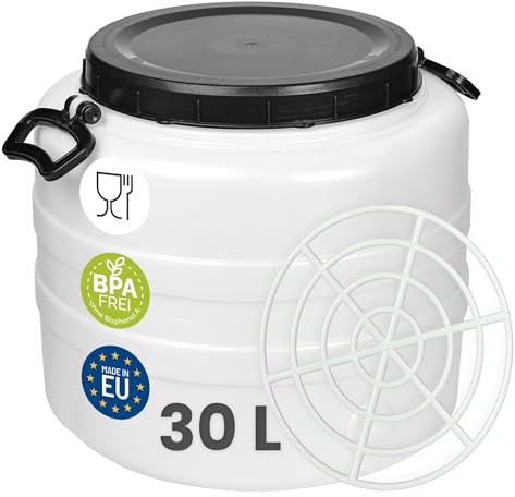 Garronda 30 L mit Pressring Weithalsfass Futtertonne HDPE Gärfass GD-0187 | Mit Deckel, für Wasser, Lebensmittel, Lagerung und Fermentierung, als Kunststofffass, Regenfass, Gärbehälter und Vorratsfass