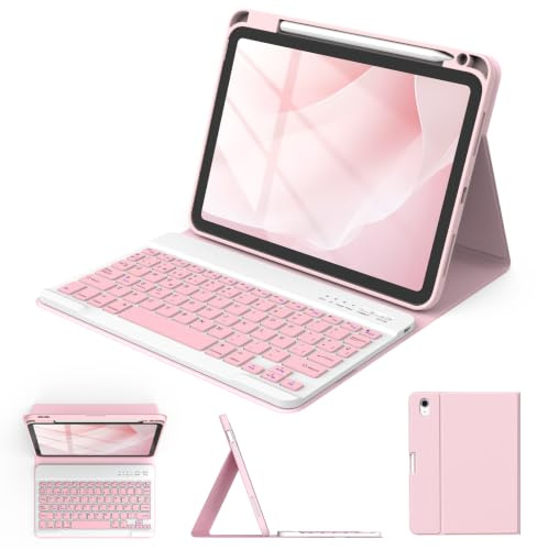 FUWANG Funda con Teclado para iPad Air 11 Pulgadas M3 2025 / M2 2024 | Teclado Bluetooth magnético desmontable con Español, funda con portalápices, para iPad Air 11 Pulgadas Rosa Claro