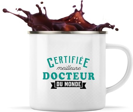 Otshirt Tasse Métal Certifiee Meilleure Docteur du monde copie - Mug - Idée Tasse Personnalisable en Métal Cadeau Anniversaire Camping Fête Original Famille Travail Départ Collègue Retraite Noël.