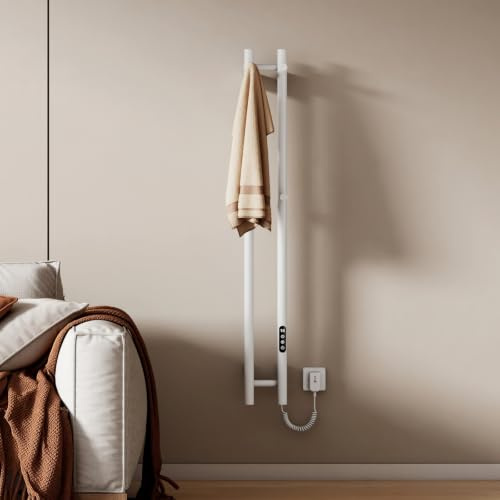 EMKE Scaldasalviette Elettrico Smart Wi-Fi, Bianco,6 Modalità,120x12 cm | Radiatore Bagno Verticale in Fibra di Carbonio, Termoarredo da Parete con Cronotermostato 30-70°C, Timer