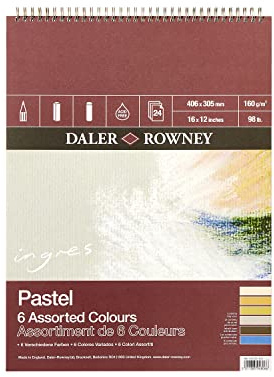 Daler-Rowney Ingres 16gsm 16 x 12in Pastel Paper Spiral Pad, Laid Texture, 6 Assorted Colours, 24 Sheets, Ideal for Professional Artists & Students