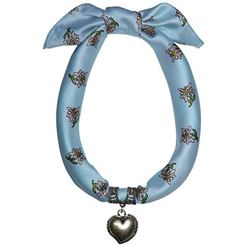 P.S. Schuhmacher Trachtenschmuck Dirndlkette Trachten Schmuck Dirndl Satin-Tuch m. Herz Kette Dirndltuch Trachtenkette Trachtentuch 60x60cm Edelweiß Herzanhänger Dirndlschmuck, Farbe:hellblau