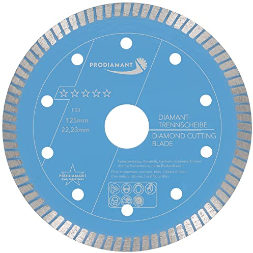 PRODIAMANT F33 Profi Diamant Fliesenscheibe Ø 125 mm x 22,2 mm – extra dünn für Naturstein, Granit, Fliesen & Keramik – präziser Nassschnitt