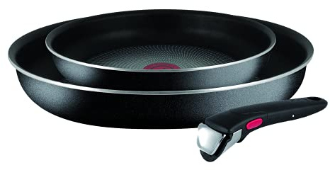 Tefal Ensemble de casseroles et poêles antiadhésives Ingenio Essential, 3 pièces, kit de démarrage, compatible avec toutes les plaques de cuisson hors induction, noir, avec bouton rouge ou noir, L2009442
