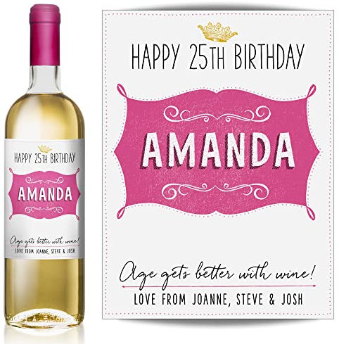 Personalised Pink Shabby Chic Wine, Vodka, Gin, Rum, Whisky Bottle Label – Birthday Any Occasion Gift