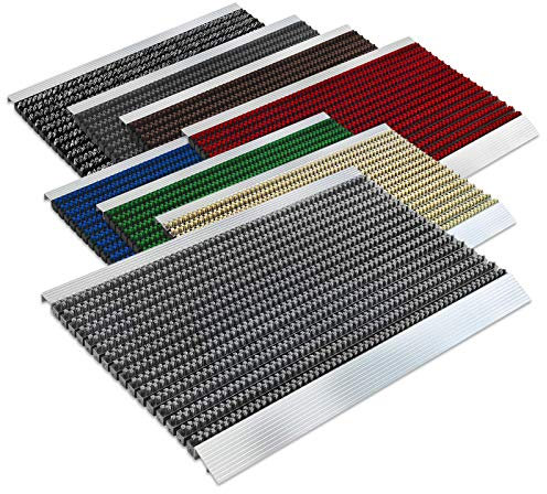 Floordirekt PRO Repräsentative Fußmatte Profi Brush - Testurteil Sehr Gut - Schmutzfangmatte mit Alu Rahmen für außen und innen - Verschiedene Bürsten Farben und Größen (50x80cm Grau)