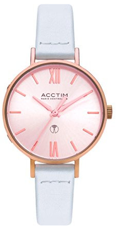 Acctim 60520 Bonny Dual Band Radio Controlled Watch Rose Gold on White Leather