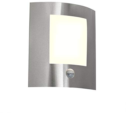 Qazqa Modern außen Wandleuchte, Außenlampe mit Bewegungssensor, Wandlampe für den Garten - Emmerald - Silber Farbe, max. 40W, Geeignet für LED, 10.5cm, IP44, Rechteckig