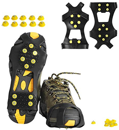 Ice Cleats, willceal Ice Grippers Traction Cleats Shoes and Boots Rubber Snow Shoe Spikes Crampons with 10 Steel Studs Cleats (Yellow,Small)