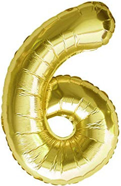 Oblique Unique® Folien Luftballon mit Zahl Nummer in Gold für Geburtstag Jubiläum Party Deko Folienballon - Zahl wählbar (Nr 6)