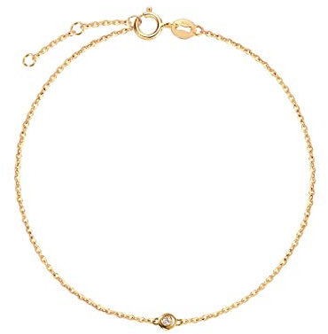 Carleen Solide 18 Karat 750 Gelb Gold Armband mit Echt Natürlich Diamant 0.015 ct Charm Bracelet Minimalistisch Geschenk Schmuck für Damen Mädchen - Verstellbar Armkette: 17 + 3 cm