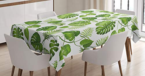 ABAKUHAUS Blatt Tischdecke, Strudel Palm Bananenstauden, Pflegeleicht Waschbar Schmutzabweisend und mit Klaren Farben Hochwertiger Druck, 140 x 240 cm, Hellgrün