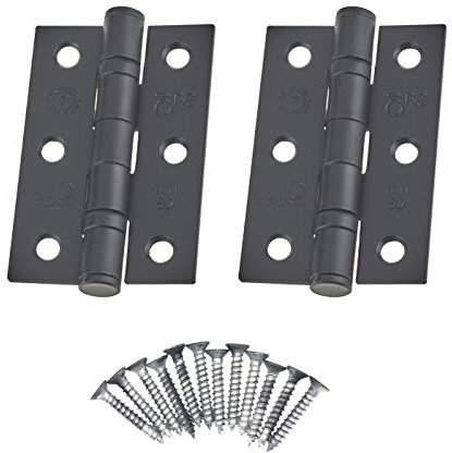 EAI Door Hinges 3 Inch / 76mm Black Ball Bearing 1 Pair Pack [2 Hinges & Screws]