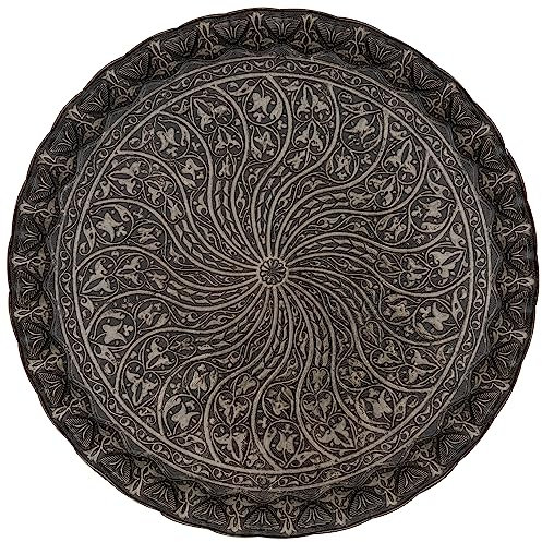 Alisveristime Türkisches Ottoman-Tablett für Kaffee und Tee, 30 cm, gewelltes Zamak-Tablett mit traditionellen Motiven, erhältlich in fünf Farbvarianten (schwarz)